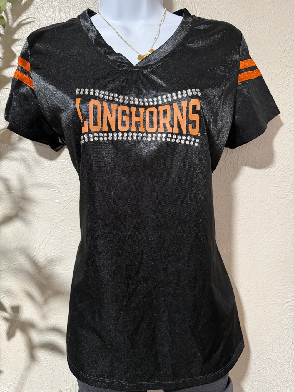 Pro Edge Black Longhorns V-Neck Tee with Orange Accents